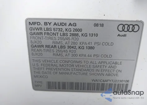 2018 Audi Sq5 3.0T Premium Plus from USA, damaged, VIN WA1C4AFY7J2230106